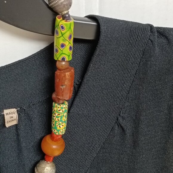 ❤️CUSTOM AFRICAN TRADE BEADS AMBER STERLING NECKLACE 13.5" DROP - Picture 4 of 9